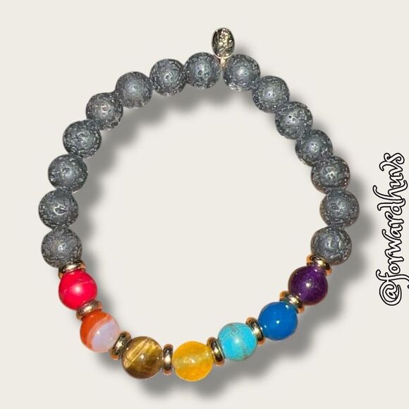 Bundle Sale 3 for $15 | Alexa’s Angels Chakra Lava Stone Stretch Bracelet - Picture 1 of 7